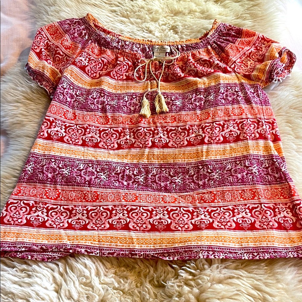 Lucky Brand 100% Cotton Red and Orange shirt S